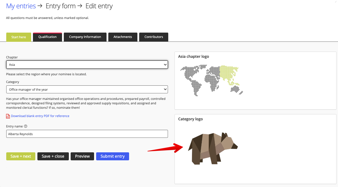 Category image on Start here tab