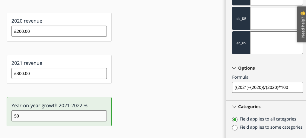 year-on-year calculation in formula field