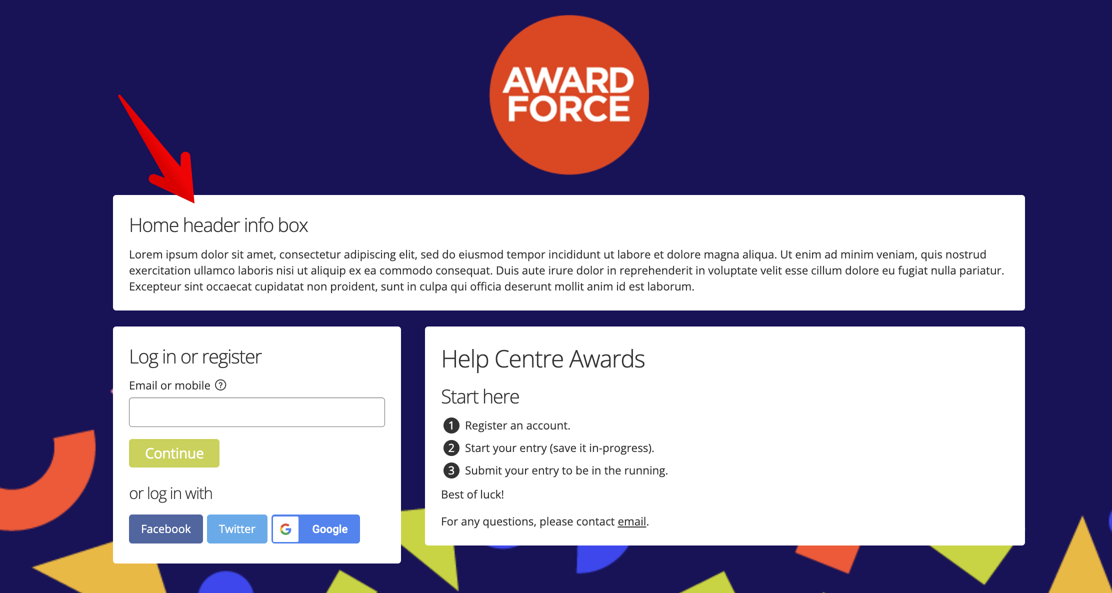 Home header info box example