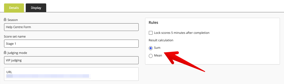 Sum or Mean result calculatio radio buttons
