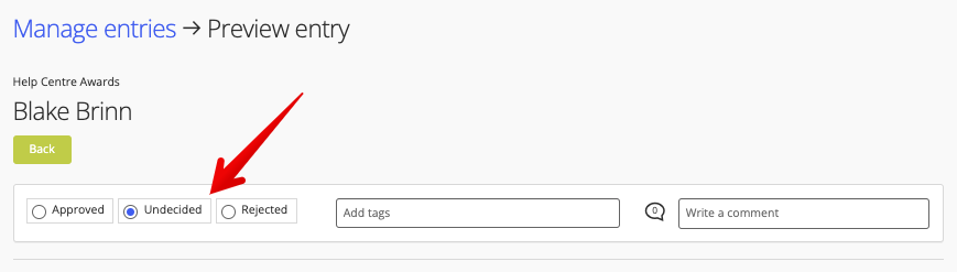 Moderation options in entry preview