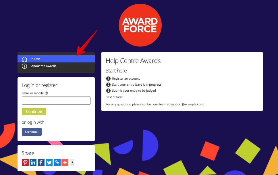 About page link on home page