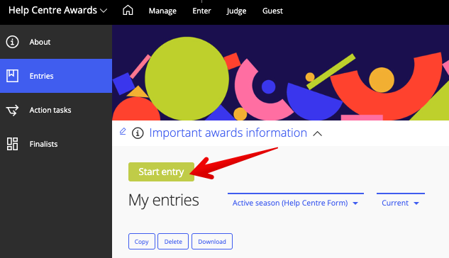 Start entry button in the Enter workspace.png